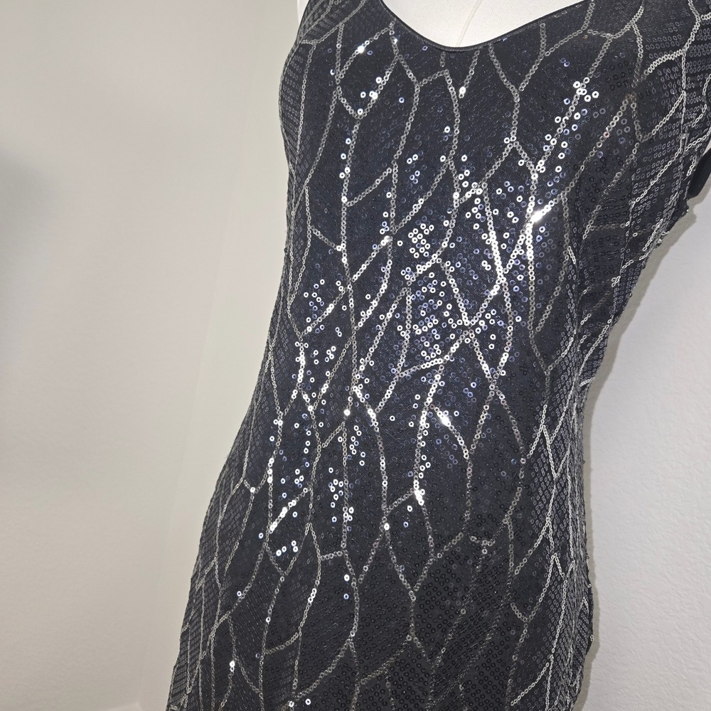 As U Wish Womens Navy Blue Silver Sequin Geometric Bodycon Mini Dress Large NWT